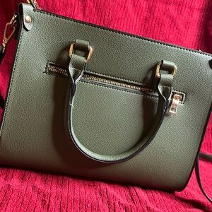 Olive Green Shoulder Bag with Structured Shape and Removable Strap